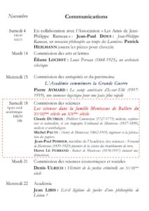 Académie des sciences, arts et belles-lettres de Dijon Communications novembre 2017