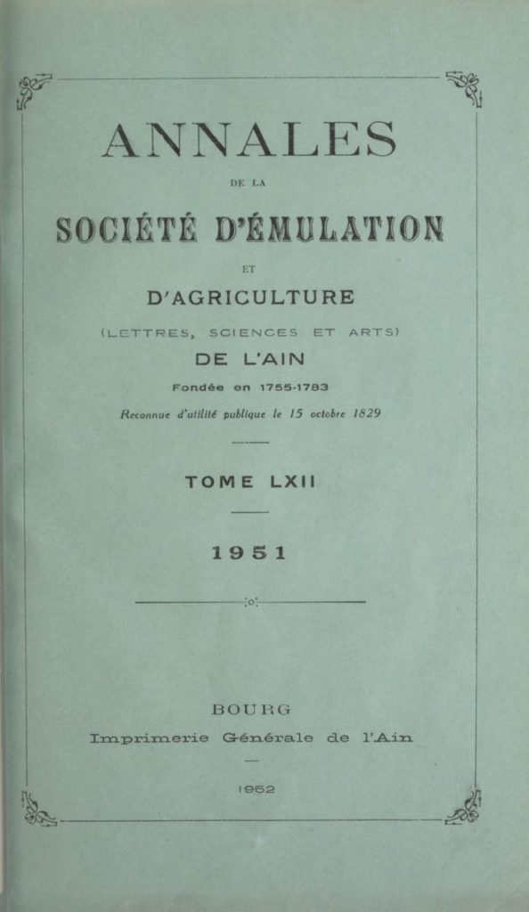 Annales de la Société d’émulation, agriculture, lettres et arts de l’Ain