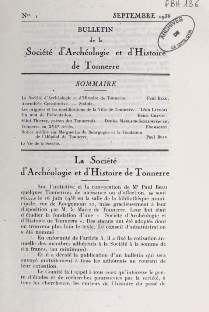 Bulletin de la Société d’archéologie et d’histoire de Tonnerre