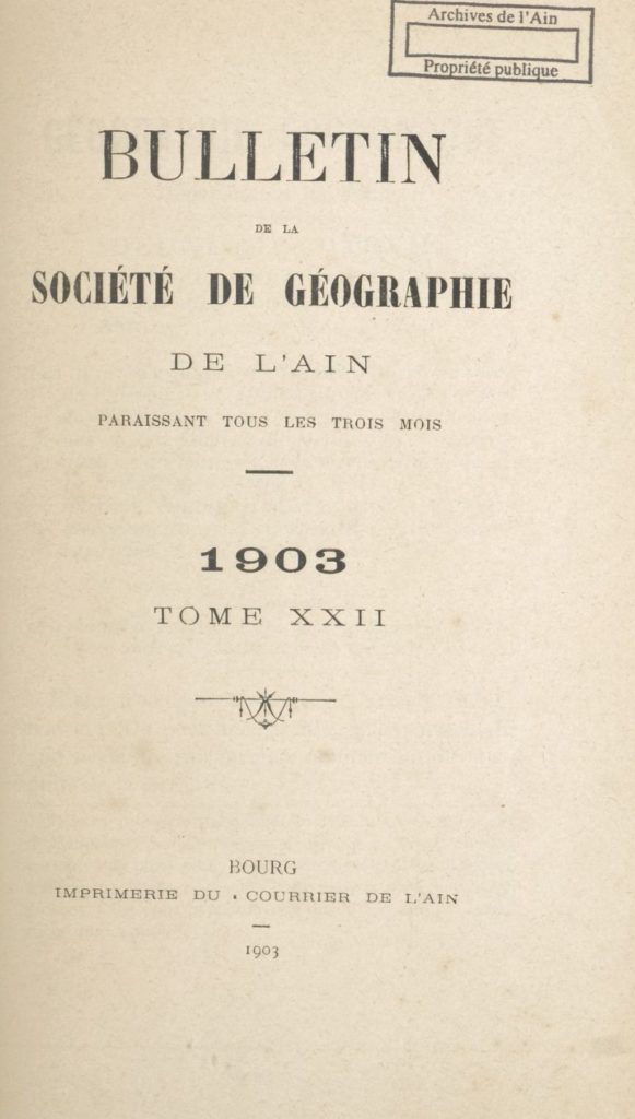 Bulletin de la Société de géographie de l’Ain