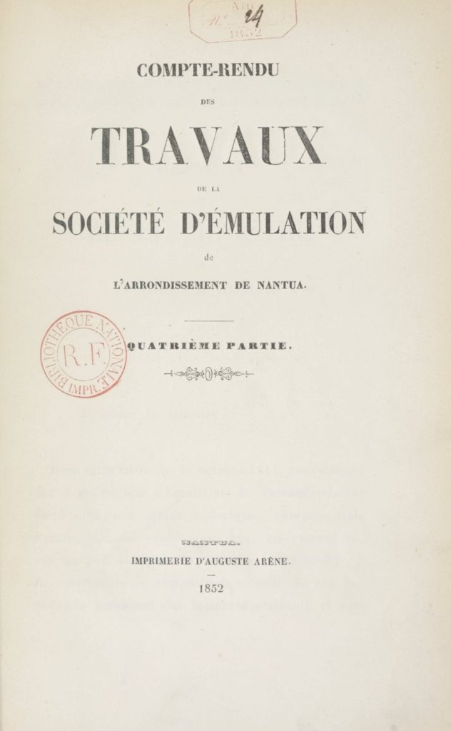 Compte-rendu des travaux de la Société d’émulation de l’arrondissement de Nantua