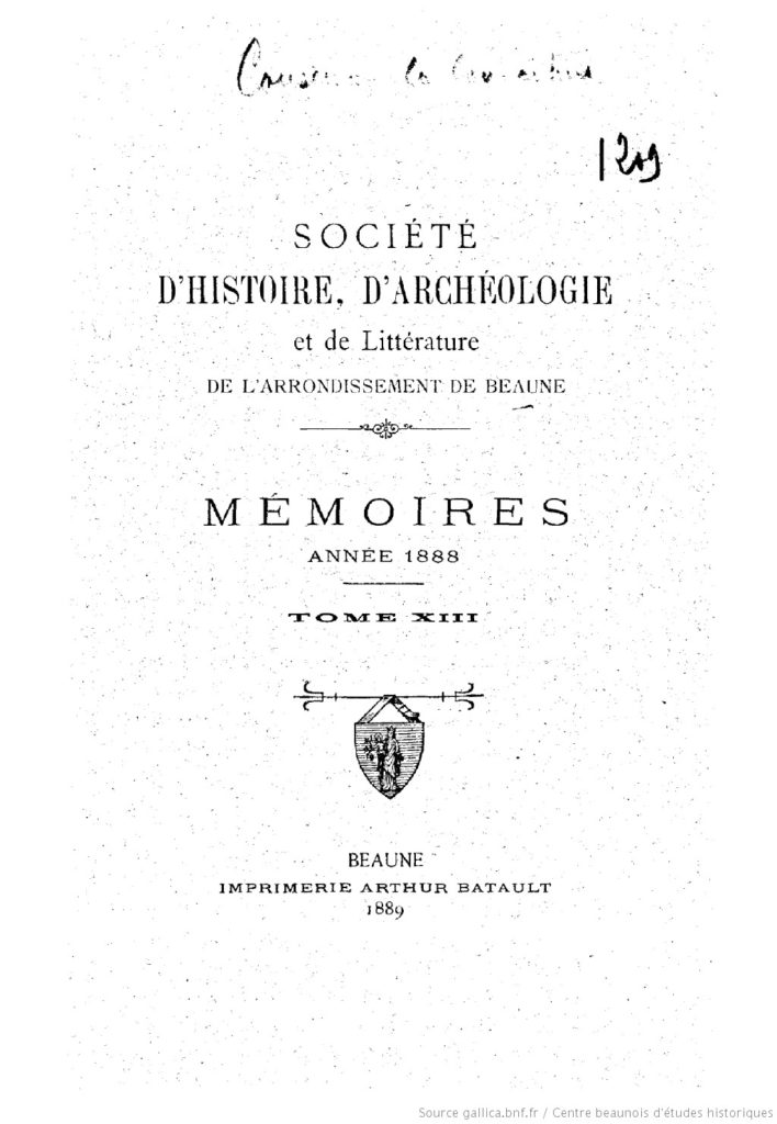 Mémoires – Société d’histoire, d’archéologie et de littérature de l’arrondissement de Beaune