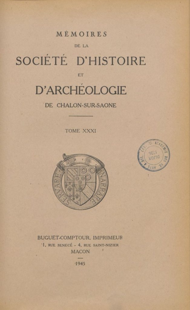 Mémoires de la Société d’histoire et d’archéologie de Chalon-sur-Saône